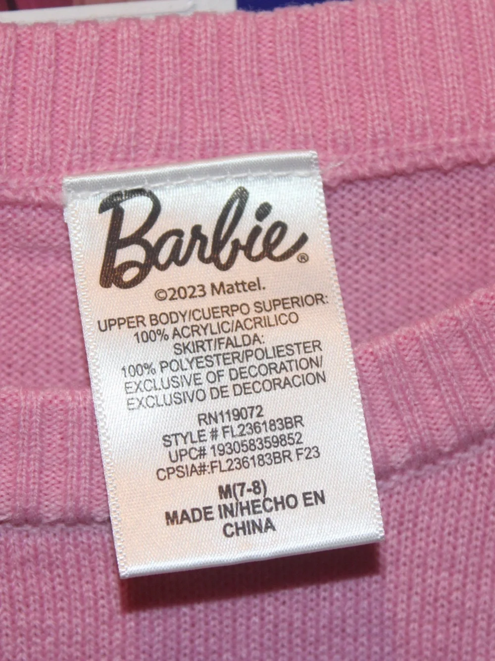 Mattel Barbie Girl Sweater Knit Tutu Dress Pink Houndstooth Size Medium 7/8